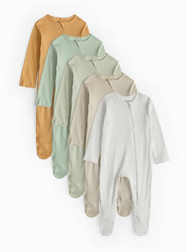Ribbed Two-Way Zip Sleepsuit 5 Pack 6-9 months